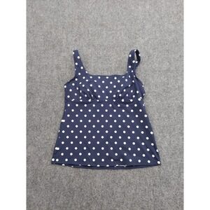 Lands End Swim Tankini Top Women 8DD Blue Polka Dot‎ Bra Sized Adjustable Strap